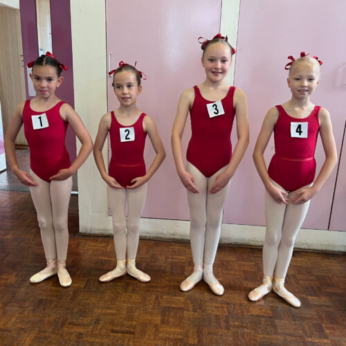 Grade 1 ballet girls in plum leotard ahead of their exam in Earlsfield